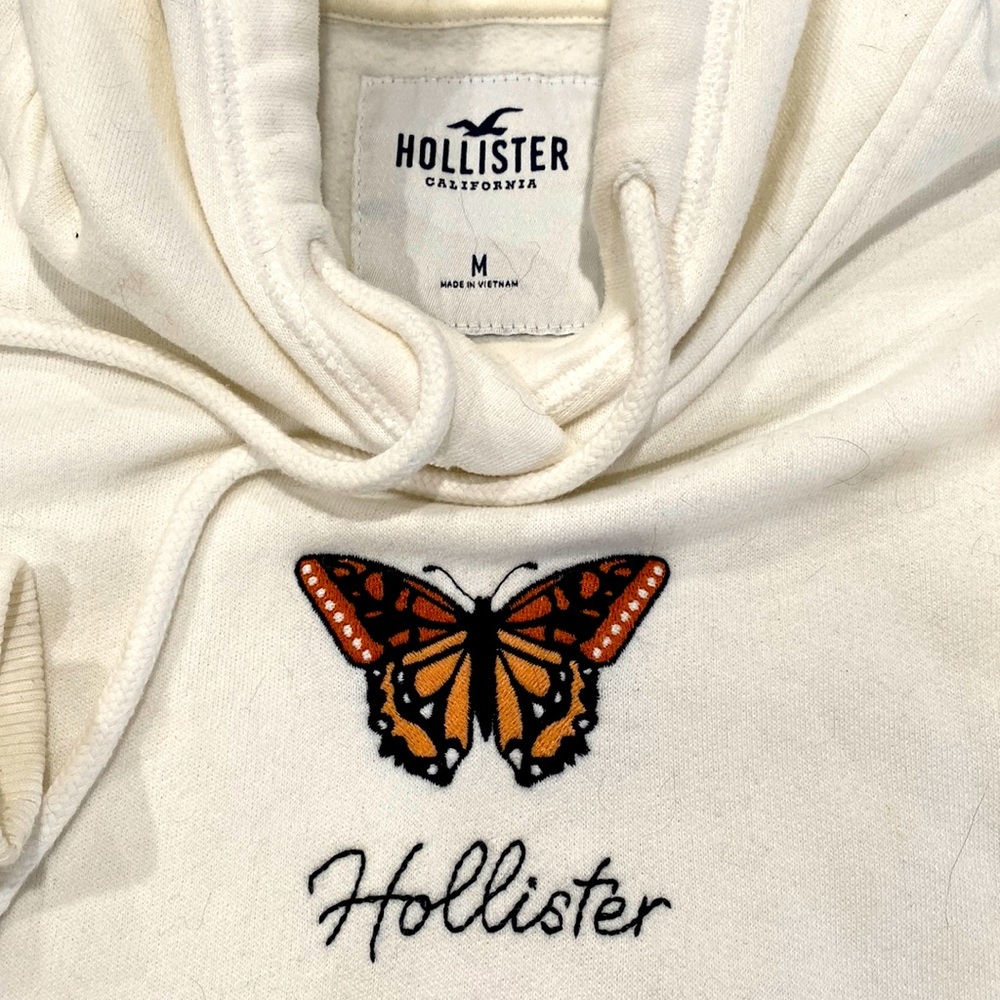Hollister white drop shoulder butterfly hoodie size medium